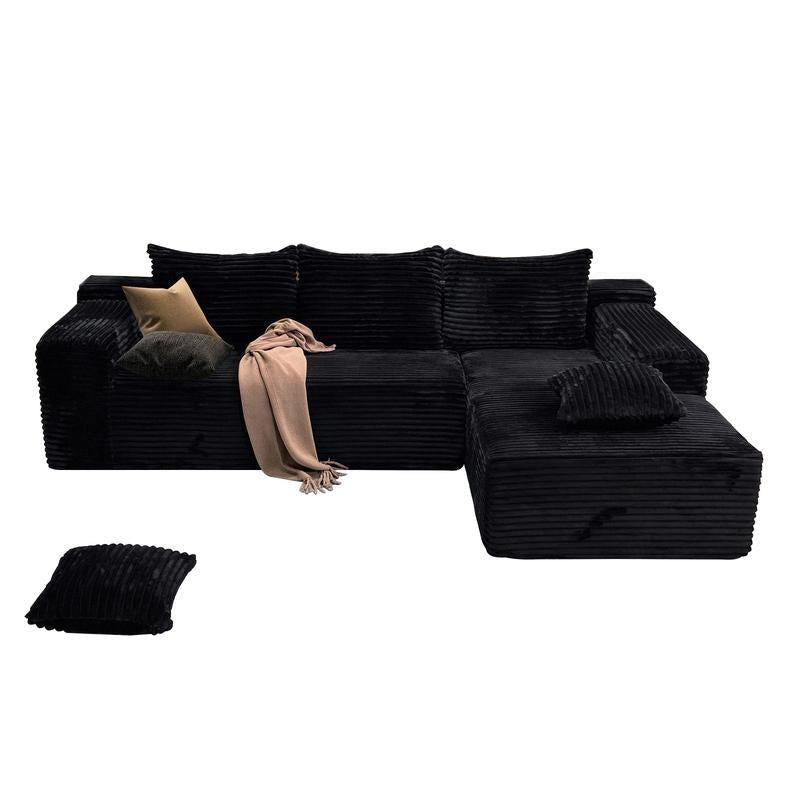 The Cloud Couch 132 Inch Modular U-Shaped Sofa with Fluffy Plush Corduroy Fabric Convertible Sofa Bed Recliner for Living Room & Bedroom Comfortable Boneless Couch with Soft Throw Pillows