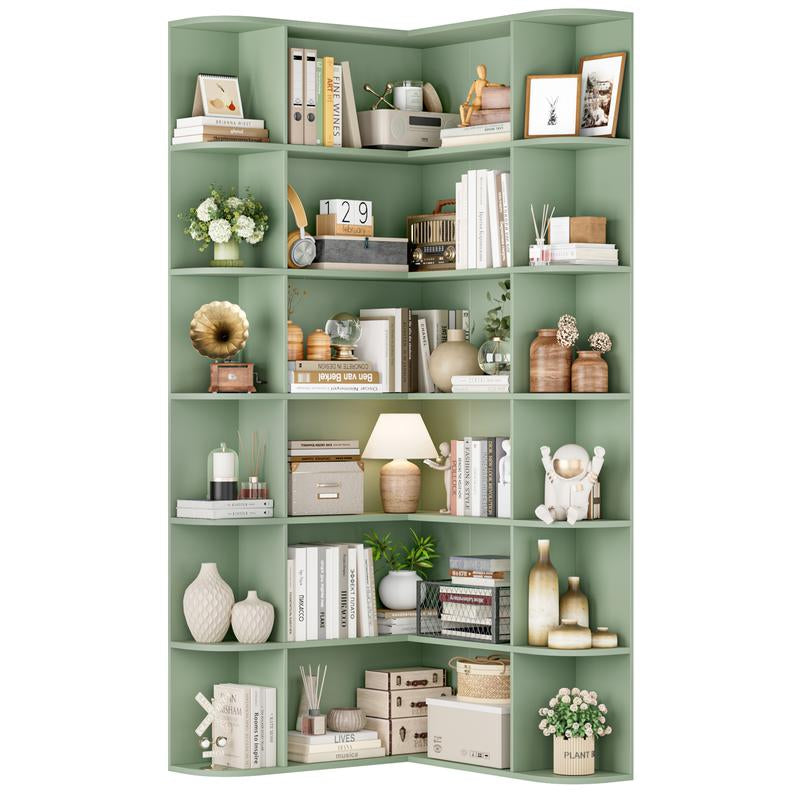 FOTOSOK 74'' Tall Corner Bookshelf, 6-Tier Bookshelf and Bookcase with Open Storage, L Shaped Tall Bookcases Wooden Storage Shelves for Home Office