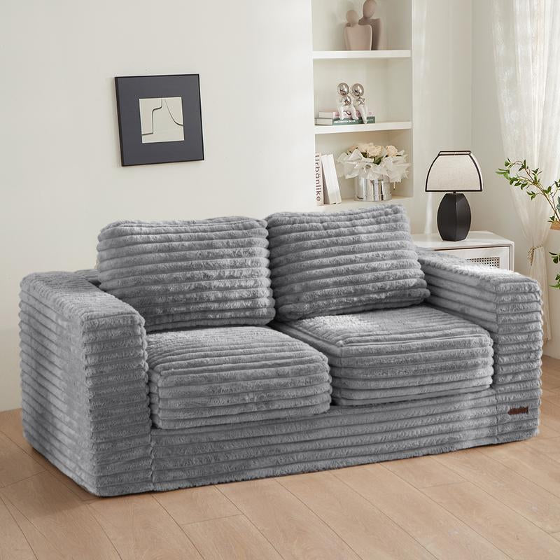 MAXYOYO Loveseat Bean Bag Sofa with Pillows and Armrests, Striped Floor Bean Bag Chair for Adults, Upholstered Loveseat Boneless Couch Fluffy Bean Bag Couch for Bedroom Living Room