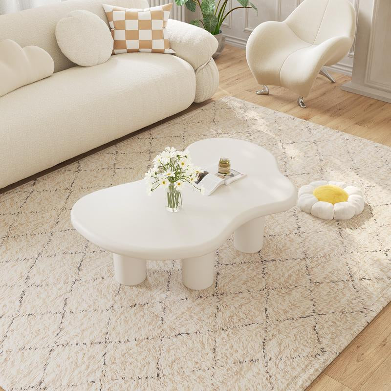 (2 Packages) Guyii Cloud Coffee Table Irregular Cream White Modern Center Table for Living Room Indoor Tea Table with 4 Legs Easy Assembly Whimsical Design