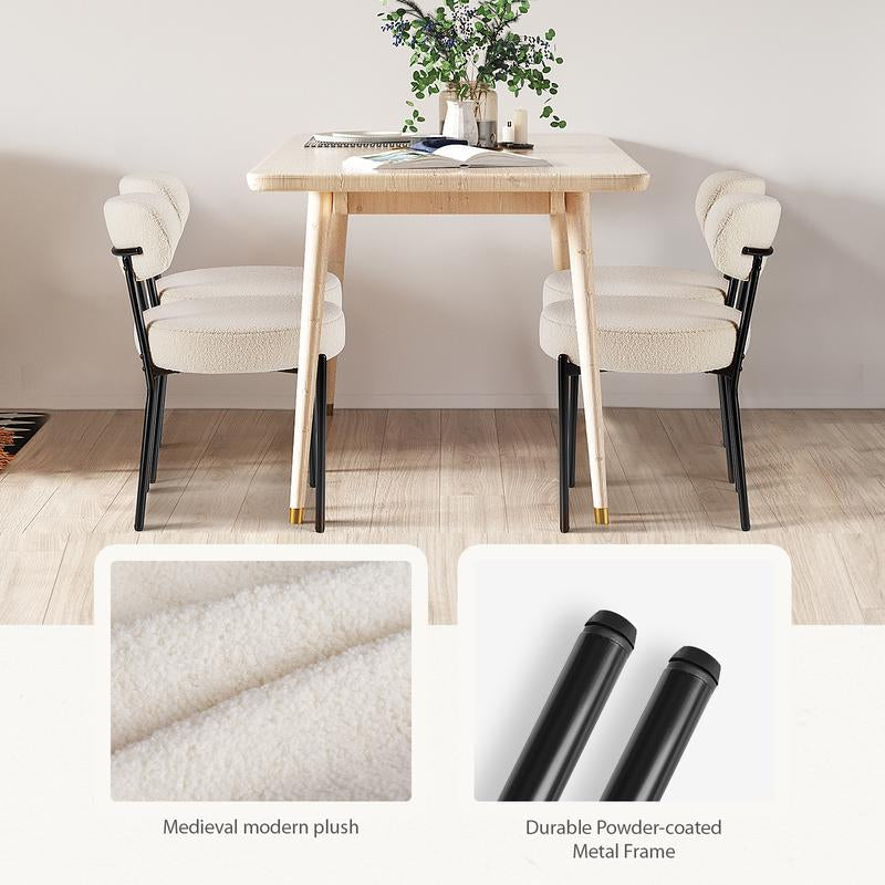 Sweet Furniture S- Dining Chairs Set of 2, Boucle Upholstered Kitchen Chairs with Curved Backrest & Metal Legs