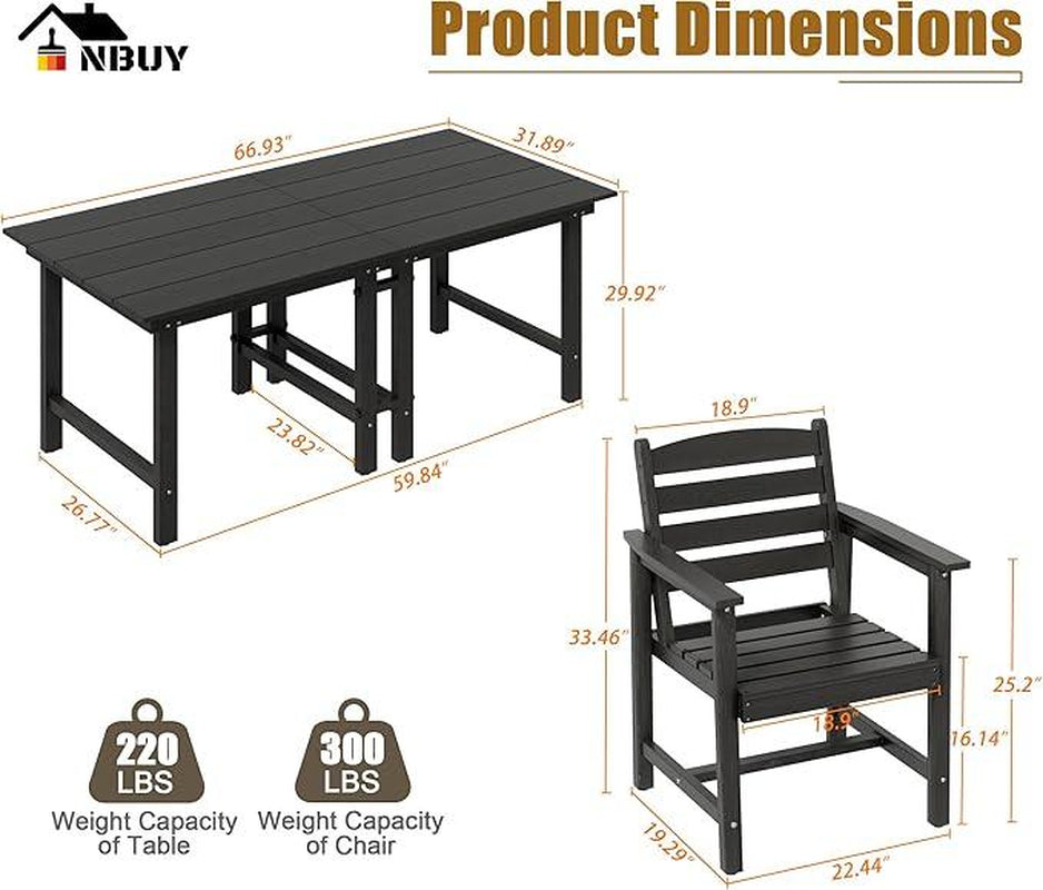 Anbuy Patio HDPE Dining Table Set, 5-Piece Outdoor Dining Table Sets, 2 in 1 Outdoor Furniture Table and 4 Outdoor Chairs for Garden, Backyard, Poolside, Easy Assembly,