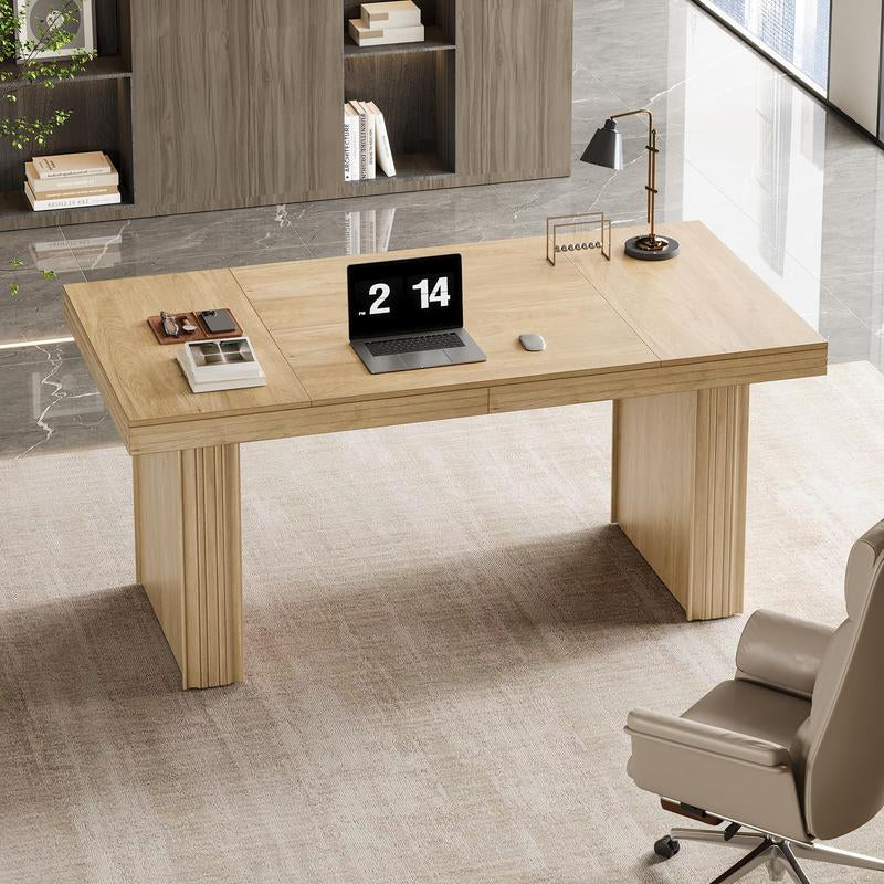 Tribesigns Executive Desk 63", Large Office Computer Desk with Heavy-Duty Legs & Thickened Desktop, Elegant Workstation for Study & Conference