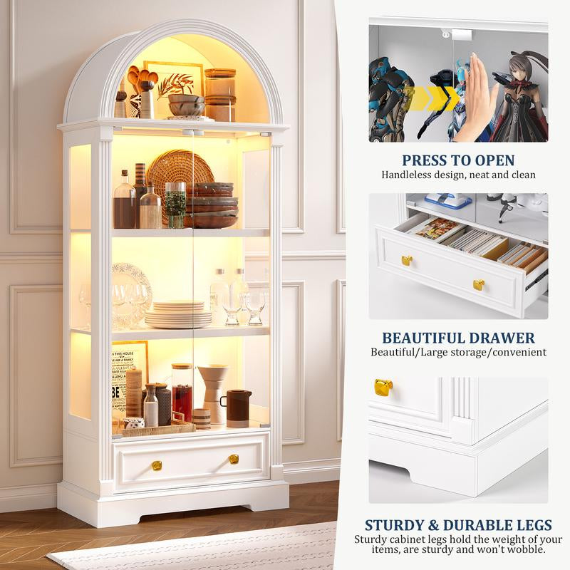 MIU Farmhouse Display Cabinet with Doors,Drawer & Adjustable Shelves, 71” Tall Bookshelf Modern China Storage Kitchen Pantry for Living Room,Office