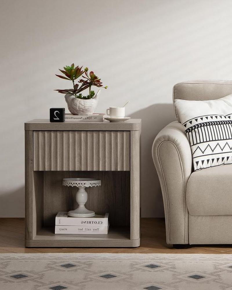 SICOTAS Nightstand Set of 2 with Drawer, Modern Wide Bedside Table for Bedroom, 22.7 X 15.4 X 24.1 Size Mid-Century End Table with Storage, Sturdy Night Stand for Sofa, Couch, Living Room, Office