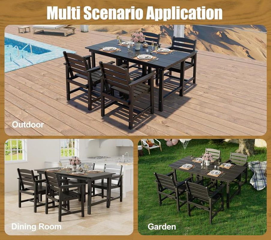 Anbuy Patio HDPE Dining Table Set, 5-Piece Outdoor Dining Table Sets, 2 in 1 Outdoor Furniture Table and 4 Outdoor Chairs for Garden, Backyard, Poolside, Easy Assembly,