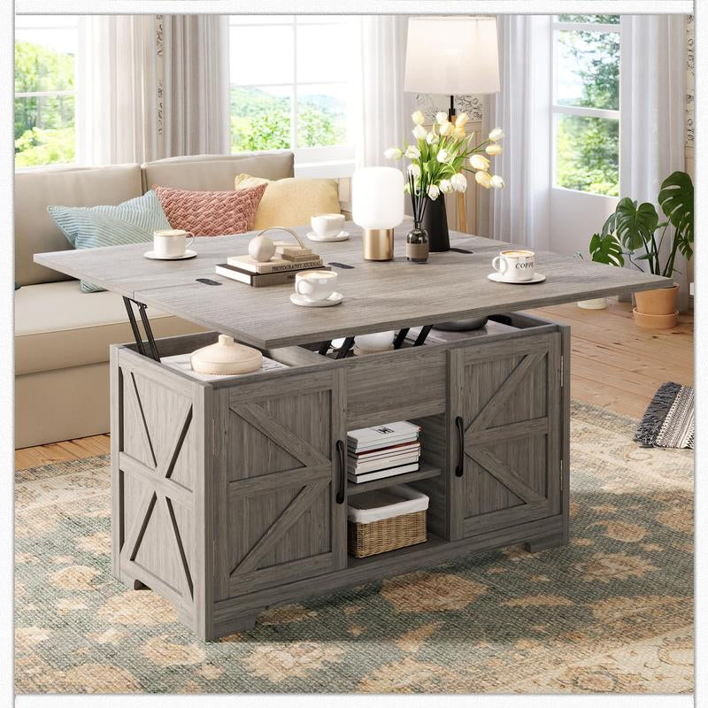 VIVIDWOOD Lift Top Coffee Table with Storage, 4 in 1 Multi-Function Convertible Tea Tables with Hidden Compartment, Farmhouse Center Table Converts to Dining Table for Living Room, Apartment