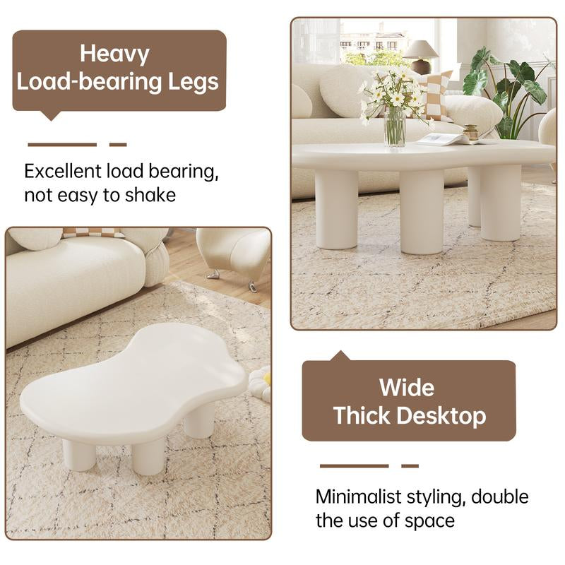 (2 Packages) Guyii Cloud Coffee Table Irregular Cream White Modern Center Table for Living Room Indoor Tea Table with 4 Legs Easy Assembly Whimsical Design