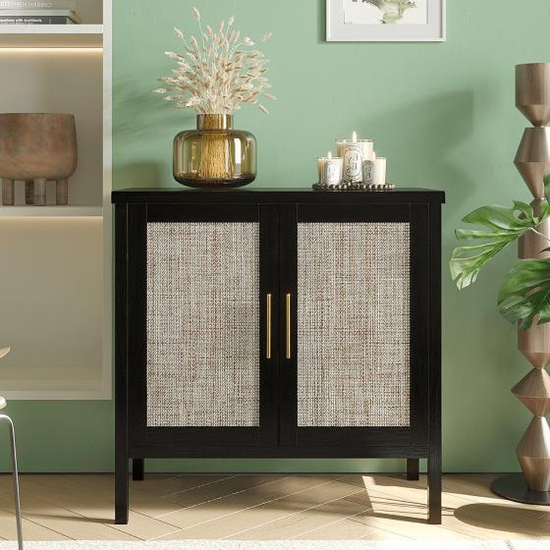 VOWNER 31.5'' Rattan Storage Cabinet for Hallway Living Room Buffet Cabinet Sideboard Cupboard