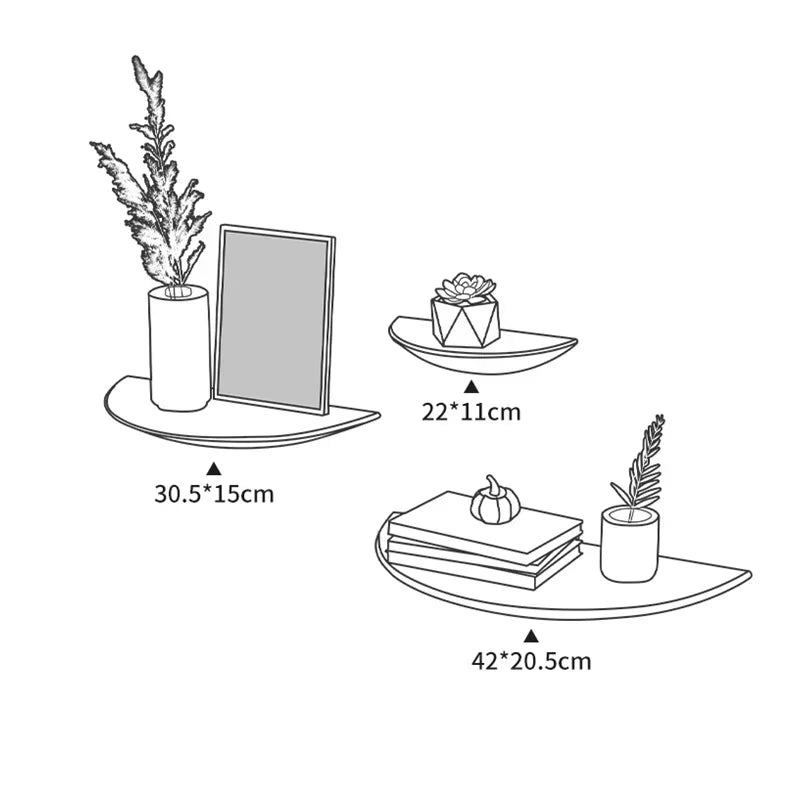 1PC Semicircle Wooden Wall Shelf Background Wall Hanging Projector Display Stand Suspension Home Decoration Storage Organization