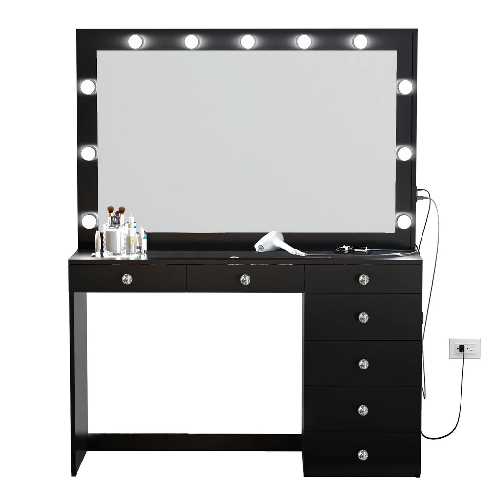 Boahaus Serena Makeup Vanity Table with Built-In Lights & Glass Top | Elegance Redefined