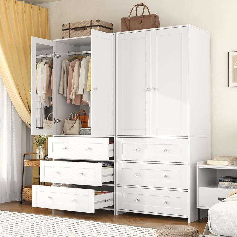 VOWNER Freestanding Wardrobe, 71" High Closet with 2 Doors and 3 Drawers, Bedroom, Living Room