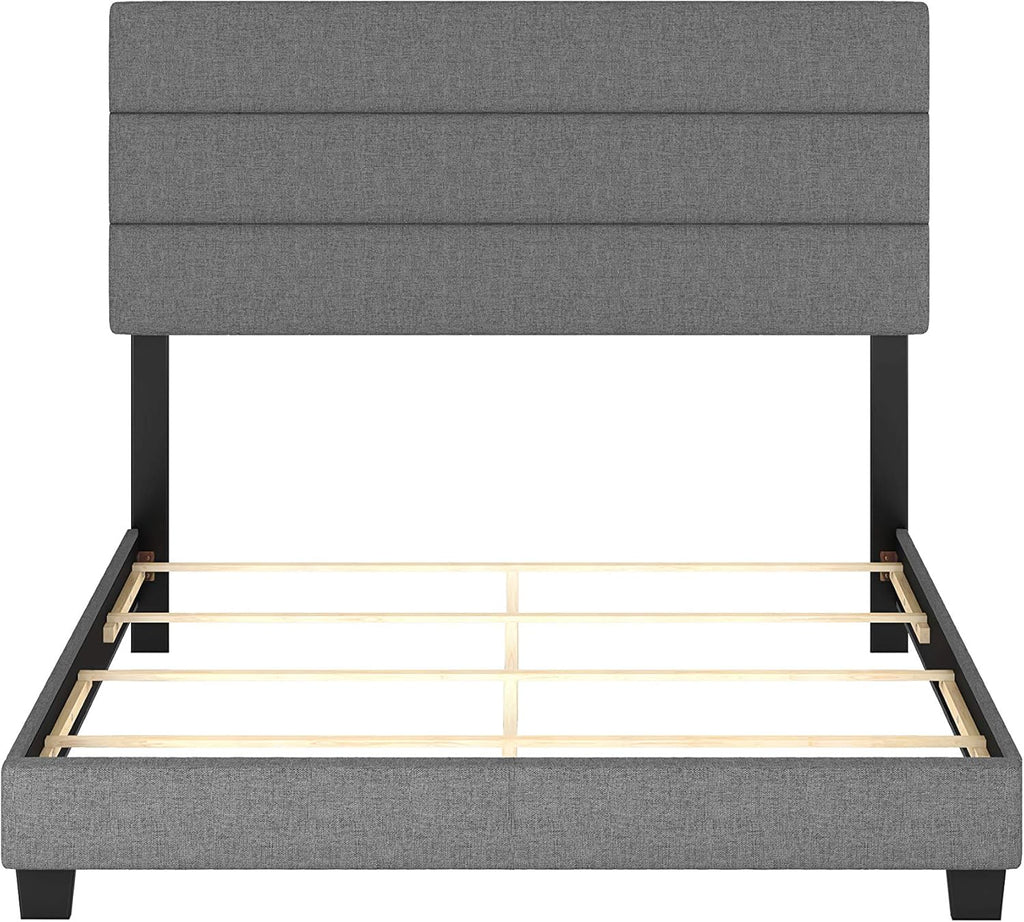 Ravenna Grey Linen Full Size Fully Upholstered Platform Bed Frame with Adjustable Headboard - Qualified Box Spring or Foundation Required for Use