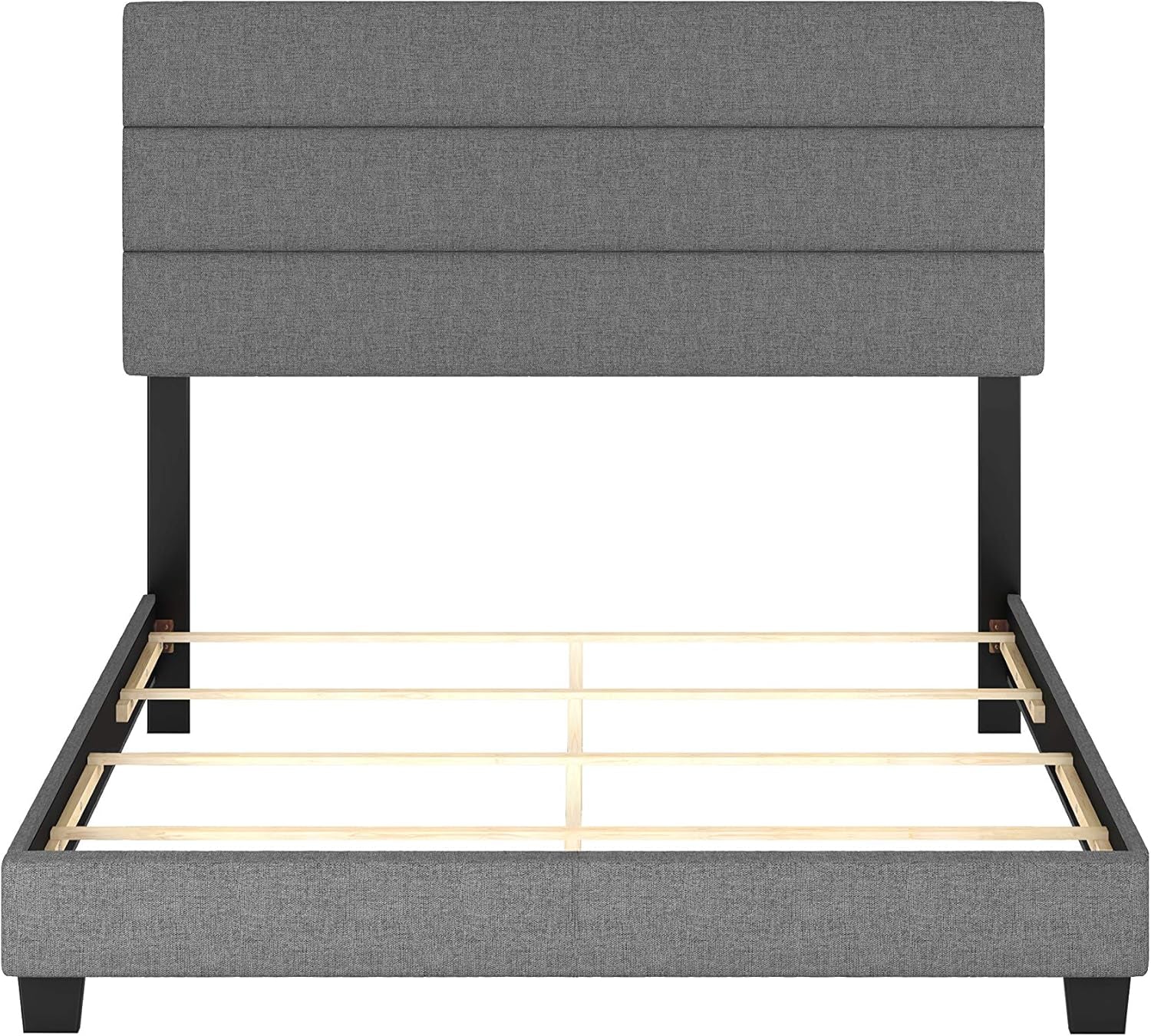 Ravenna Grey Linen Full Size Fully Upholstered Platform Bed Frame with Adjustable Headboard - Qualified Box Spring or Foundation Required for Use