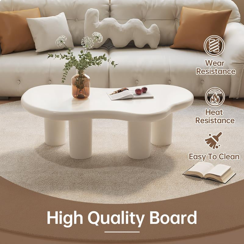 (2 Packages) Guyii Cloud Coffee Table Irregular Cream White Modern Center Table for Living Room Indoor Tea Table with 4 Legs Easy Assembly Whimsical Design