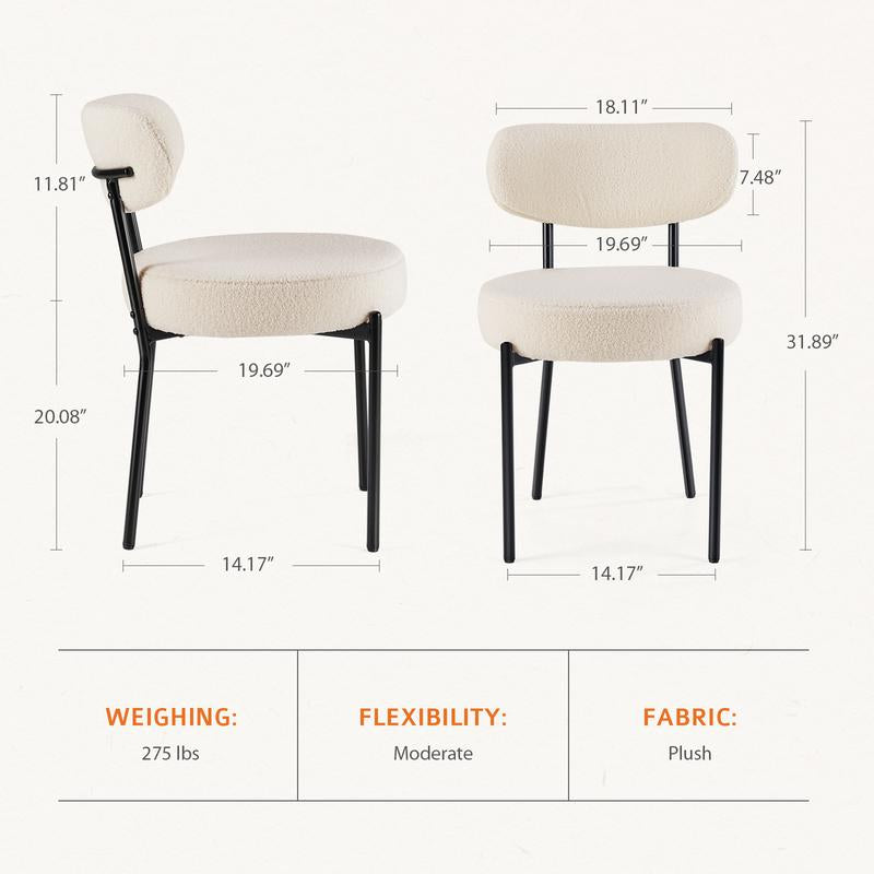 Sweet Furniture S- Dining Chairs Set of 2, Boucle Upholstered Kitchen Chairs with Curved Backrest & Metal Legs