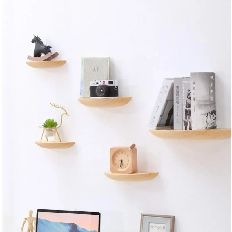 1PC Semicircle Wooden Wall Shelf Background Wall Hanging Projector Display Stand Suspension Home Decoration Storage Organization