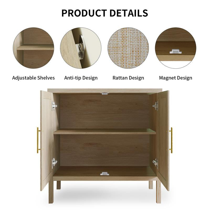 VOWNER 31.5'' Rattan Storage Cabinet for Hallway Living Room Buffet Cabinet Sideboard Cupboard