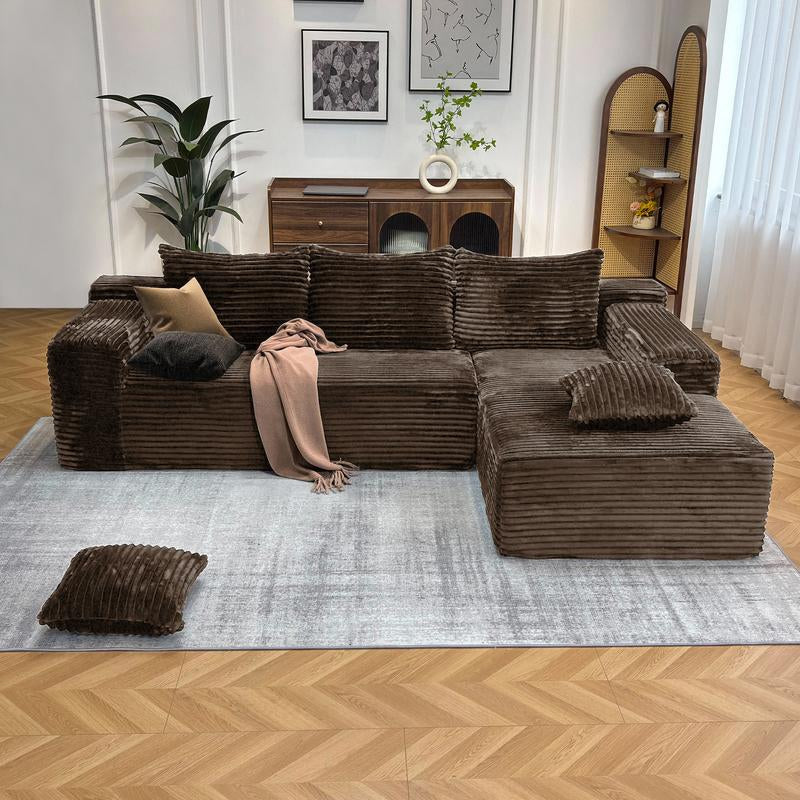 【2 Package Shipping】Oversized Chaise Lounge Sofa 106" Cloud Sectional Couch with L-Shape Chaise, Upholstered Couches for Living Room Bedroom, No Assembly Required，Modular Corduroy Cloud Velvet Couch，Convertible Loveseat Sofa Bed