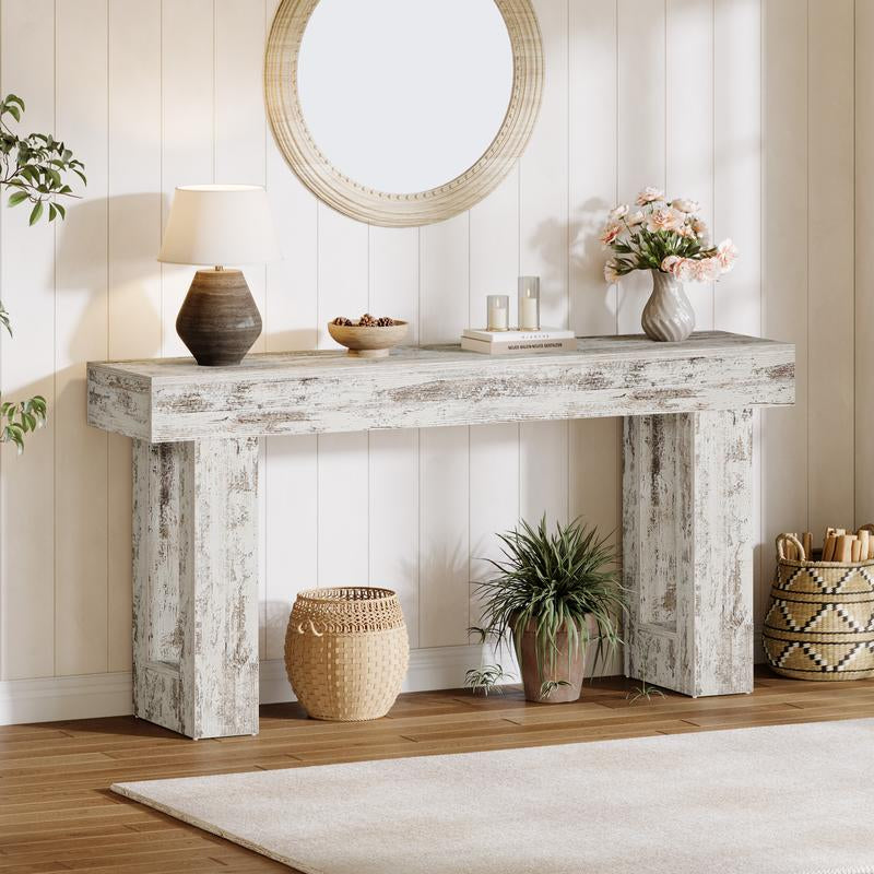 Tribesigns 63-Inch Long French Country Style Wooden Sofa Table for Living Room & Entryway Natural Finish Modern Farmhouse Decor with Sturdy MDF Construction & Foot Pads for Stability