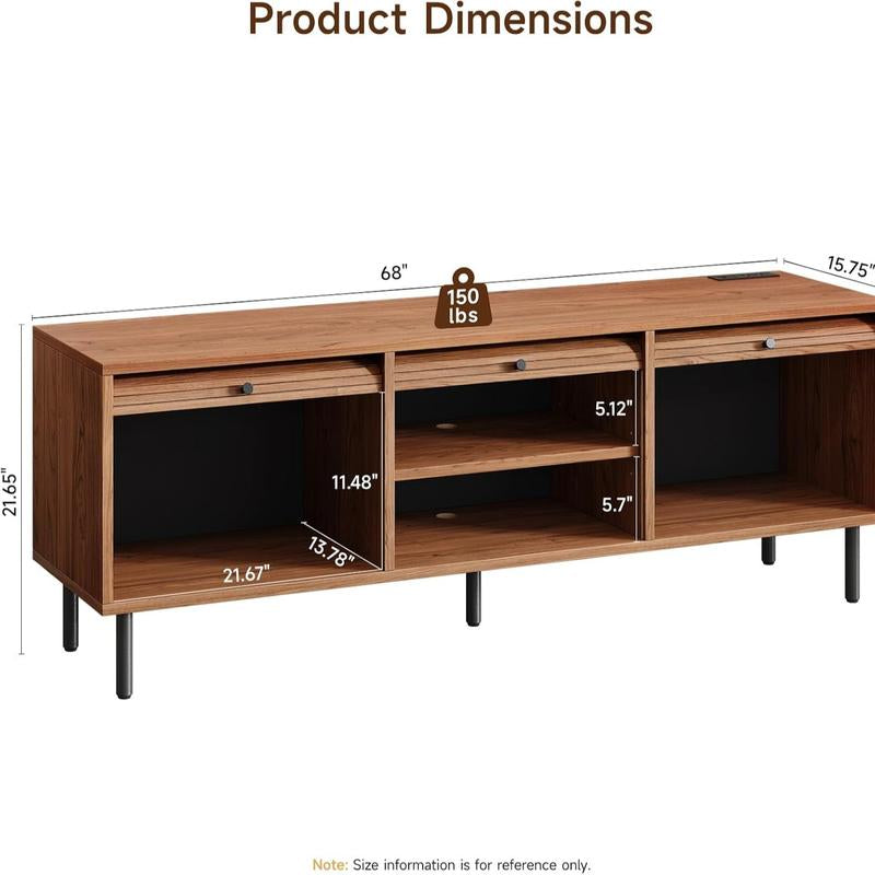 【Backtoschool】Onbrill Fluted TV Stand with Power Outlet for Tvs up to 60/70 Inch, TV Stands for Living Room with Storage & Adjustable Shelves, Entertainment Center with Sliding Doors, Console Table, Living Room Bedroom Furniture