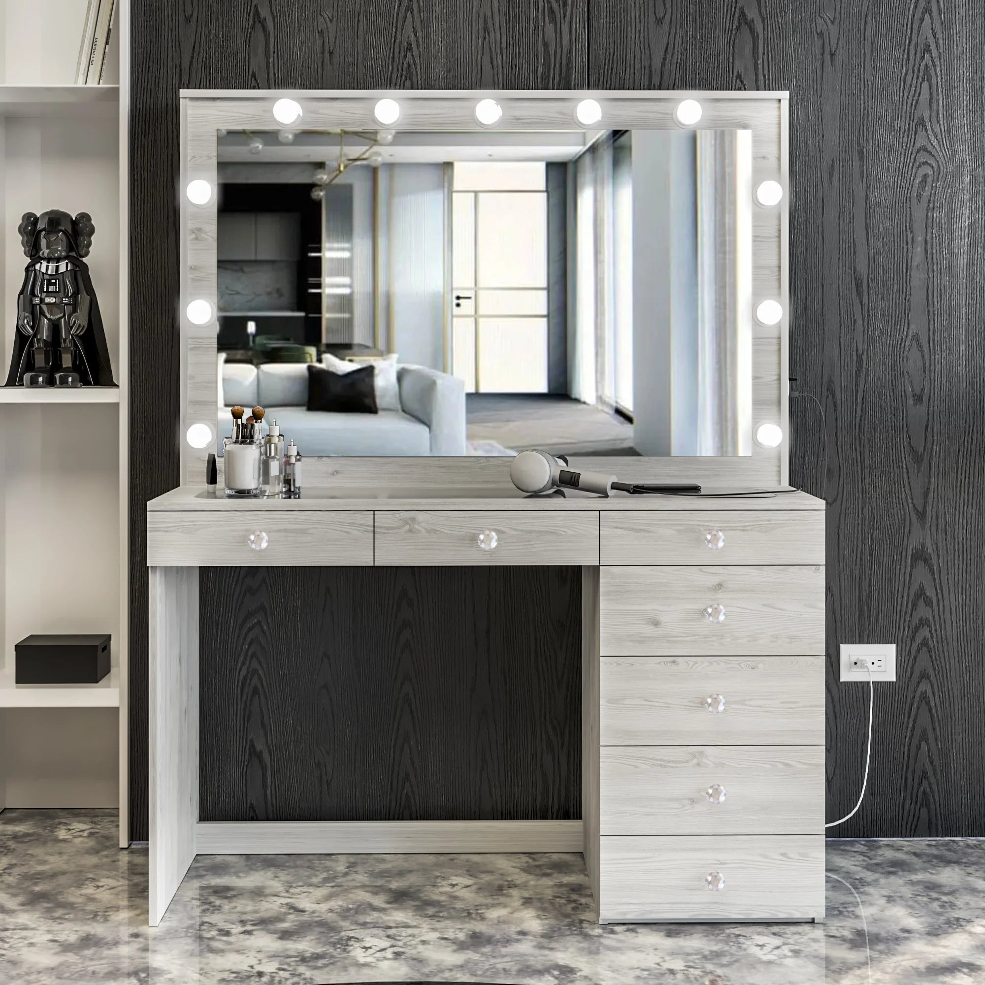 Boahaus Serena Makeup Vanity Table with Built-In Lights & Glass Top | Elegance Redefined