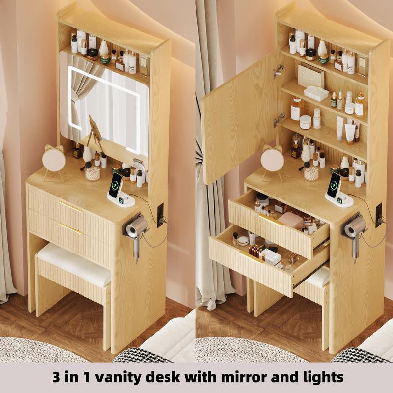 TOKSOM 3 in 1 Vanity,Wood Small Vanity Desk with Mirror and Lights,Make up Vanity with Drawers and Storage,Modern Dressers for Bedroom,Black,21.65X15.74X62.79 in Teen Gift Girl Rooms Furniture Large Vanity Table Mid Century Coffee Table Vanity Set