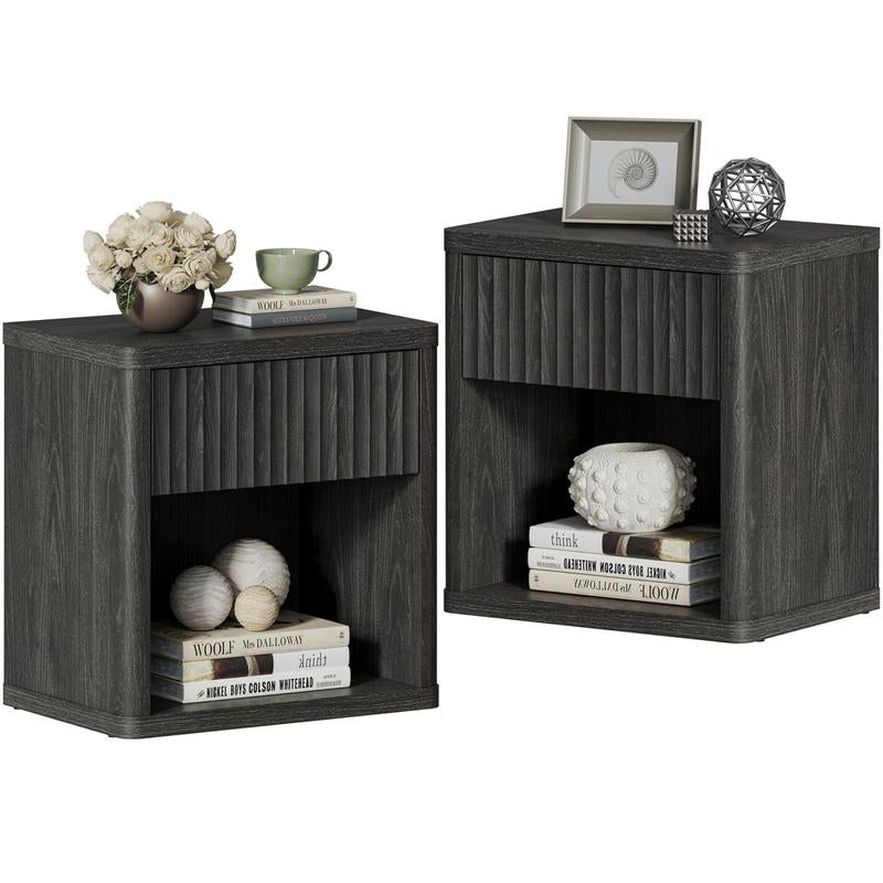 SICOTAS Nightstand Set of 2 with Drawer, Modern Wide Bedside Table for Bedroom, 22.7 X 15.4 X 24.1 Size Mid-Century End Table with Storage, Sturdy Night Stand for Sofa, Couch, Living Room, Office