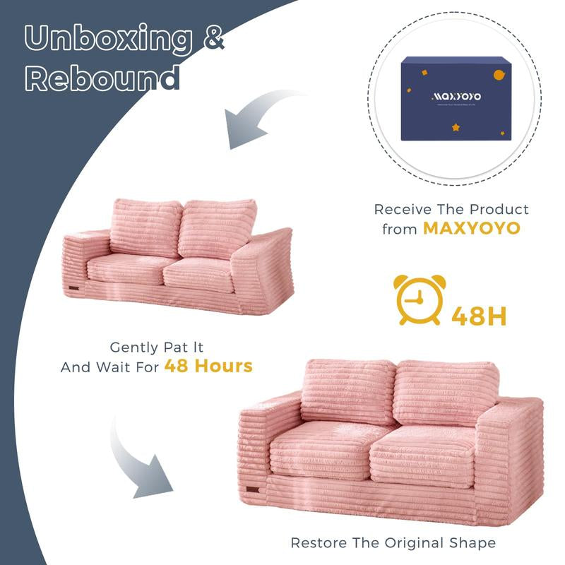 MAXYOYO Loveseat Bean Bag Sofa with Pillows and Armrests, Striped Floor Bean Bag Chair for Adults, Upholstered Loveseat Boneless Couch Fluffy Bean Bag Couch for Bedroom Living Room
