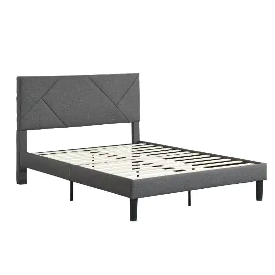 Queen Upholstered Wooden-Slat Bed Frame