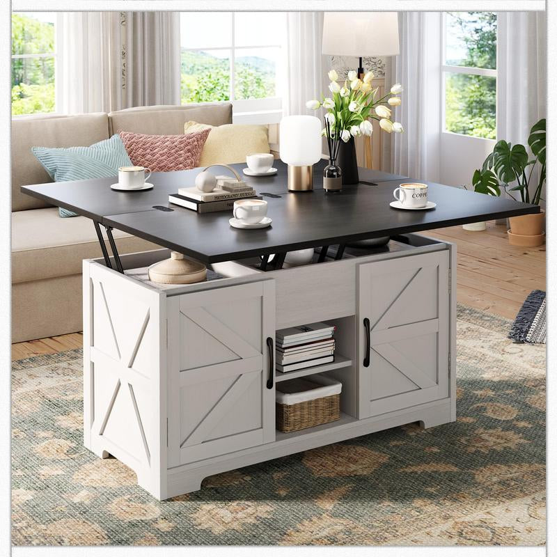 VIVIDWOOD Lift Top Coffee Table with Storage, 4 in 1 Multi-Function Convertible Tea Tables with Hidden Compartment, Farmhouse Center Table Converts to Dining Table for Living Room, Apartment