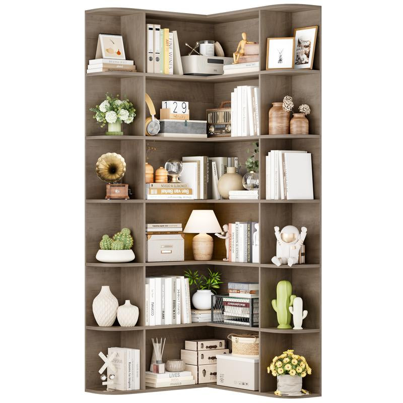 FOTOSOK 74'' Tall Corner Bookshelf, 6-Tier Bookshelf and Bookcase with Open Storage, L Shaped Tall Bookcases Wooden Storage Shelves for Home Office