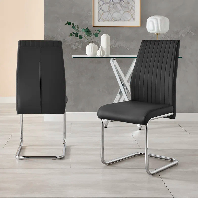 Lazarus Modern Padded Faux Leather & Chrome Leg Kitchen Dining Chairs Modern Design