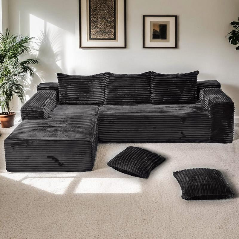 【2 Package Shipping】Oversized Chaise Lounge Sofa 106" Cloud Sectional Couch with L-Shape Chaise, Upholstered Couches for Living Room Bedroom, No Assembly Required，Modular Corduroy Cloud Velvet Couch，Convertible Loveseat Sofa Bed