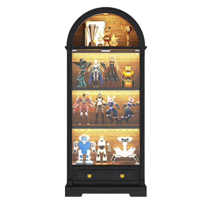 MIU Farmhouse Display Cabinet with Doors,Drawer & Adjustable Shelves, 71” Tall Bookshelf Modern China Storage Kitchen Pantry for Living Room,Office