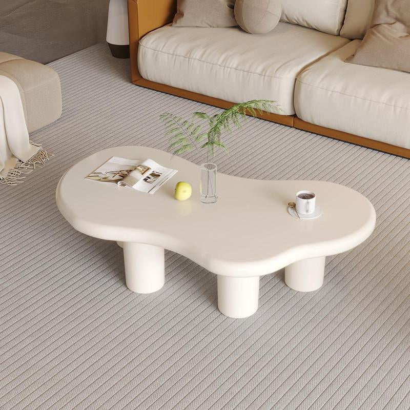 (2 Packages) Guyii Cloud Coffee Table Irregular Cream White Modern Center Table for Living Room Indoor Tea Table with 4 Legs Easy Assembly Whimsical Design