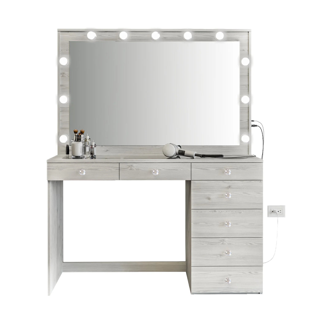 Boahaus Serena Makeup Vanity Table with Built-In Lights & Glass Top | Elegance Redefined