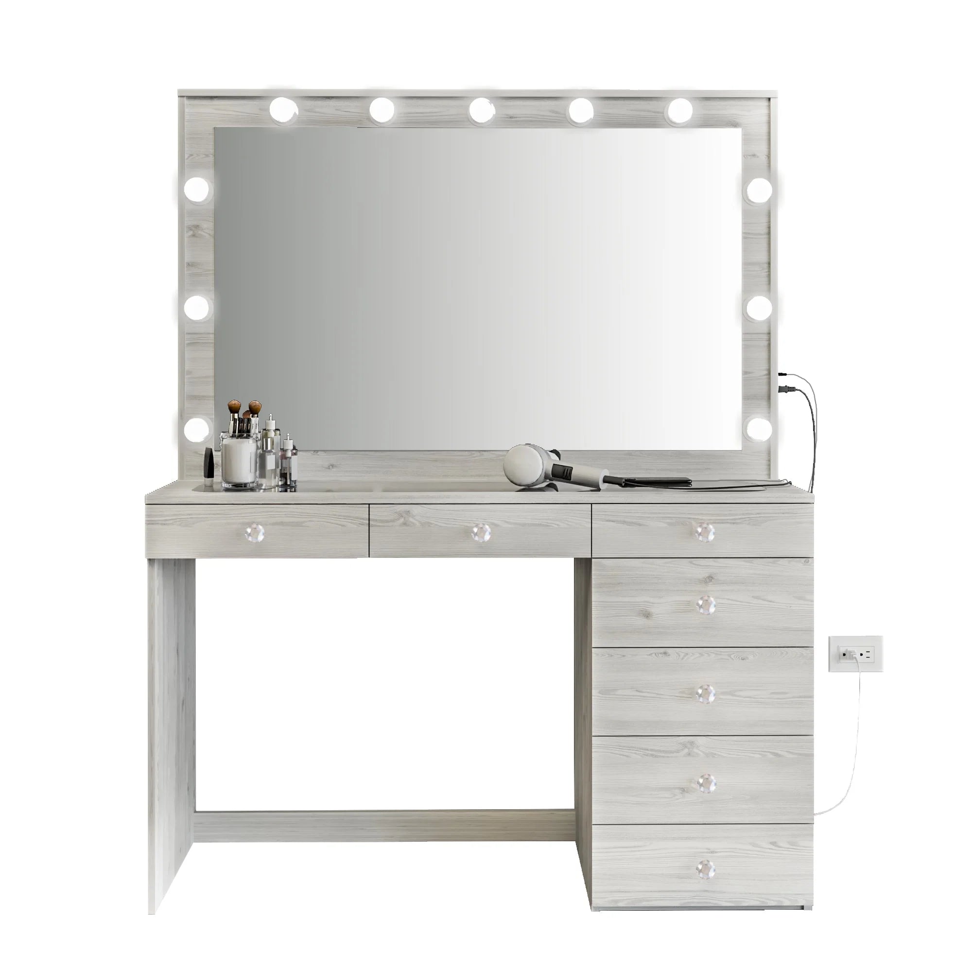 Boahaus Serena Makeup Vanity Table with Built-In Lights & Glass Top | Elegance Redefined