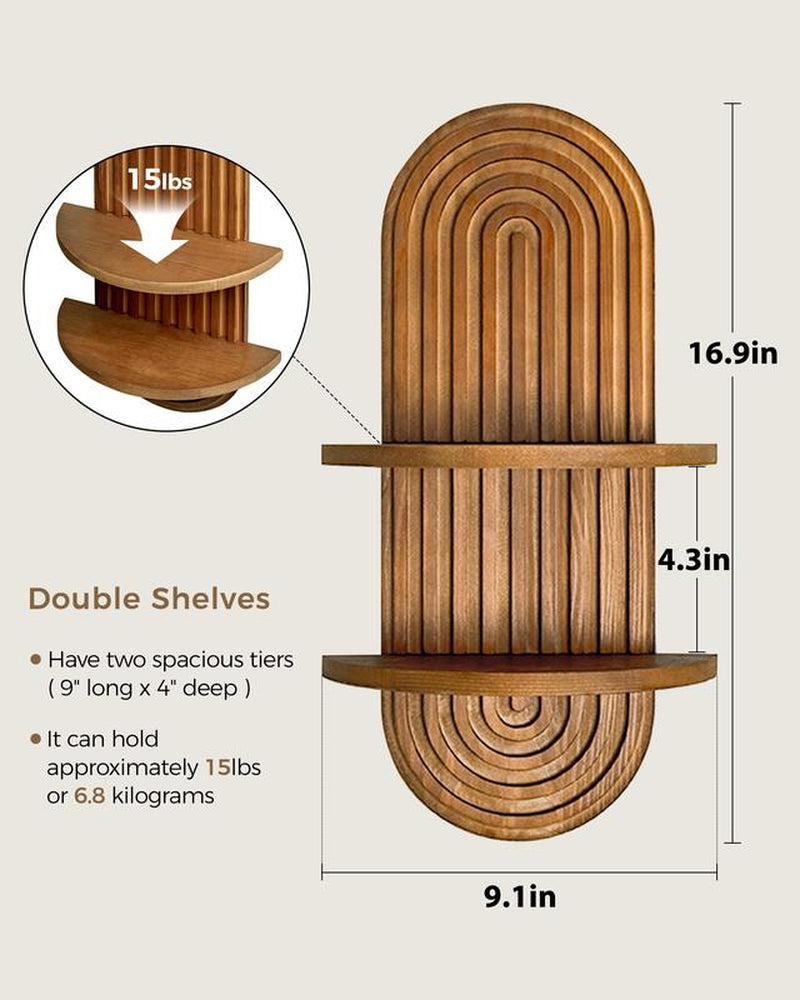 Bamworld Boho Wall Decor Brown Plant Wall Shelf, Mid Century Modern Decor Hanging Plant Shelf, 2-Tier Wooden Floating Shelves Shelving Unit for Home, Living Room, Office Holding Planter Decoration Christmas Decorations Halloween Gifts, Christmas Gifts