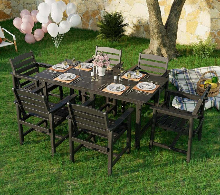 Anbuy Patio HDPE Dining Table Set, 5-Piece Outdoor Dining Table Sets, 2 in 1 Outdoor Furniture Table and 4 Outdoor Chairs for Garden, Backyard, Poolside, Easy Assembly,