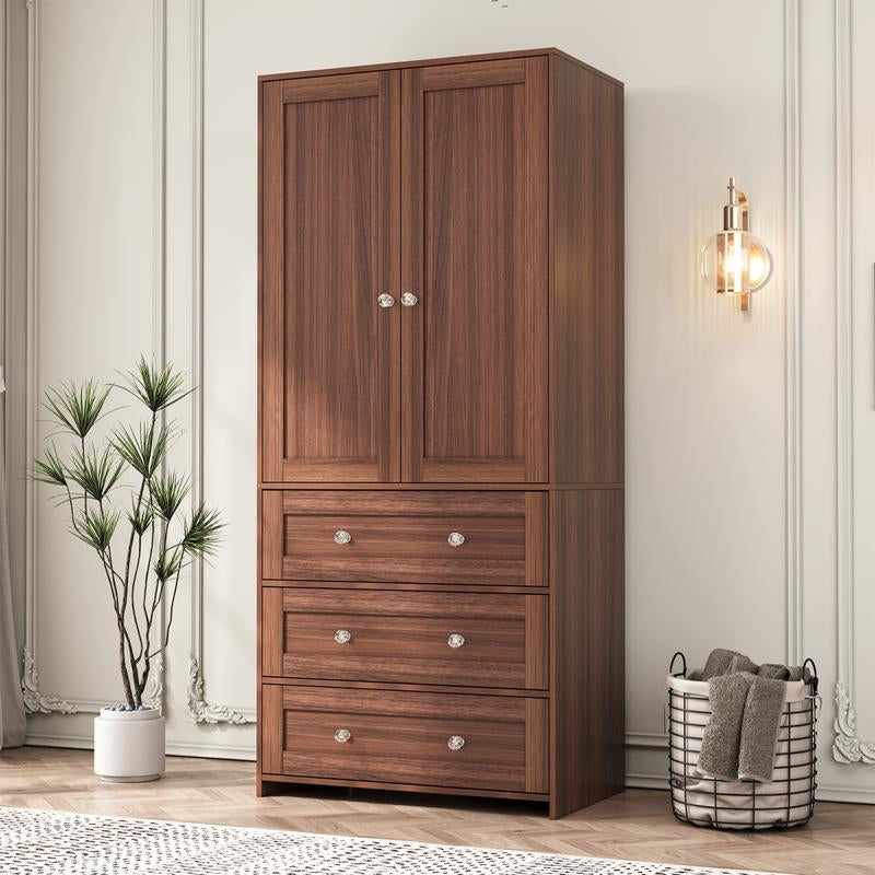 VOWNER Freestanding Wardrobe, 71" High Closet with 2 Doors and 3 Drawers, Bedroom, Living Room