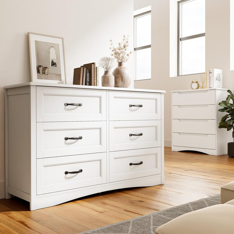 Gizoon 6 Drawer Dresser for Bedroom，47'' Larger Chest of Drawers with Mental Handle for Kids Room, White Dresser with 6 Storage Drawers for Living Room, Entryway and Hallway