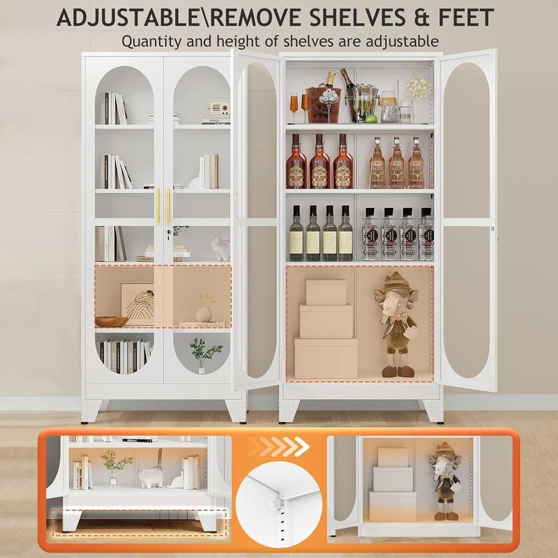 H71" Tall Metal Curio Cabinet, Display Cabinet with Glass Door, 5 Tier Liquor with 4 Adjustable Shelves, Locking Glass Display Case for Collectibles, Showcase Storage Cabinets, Black