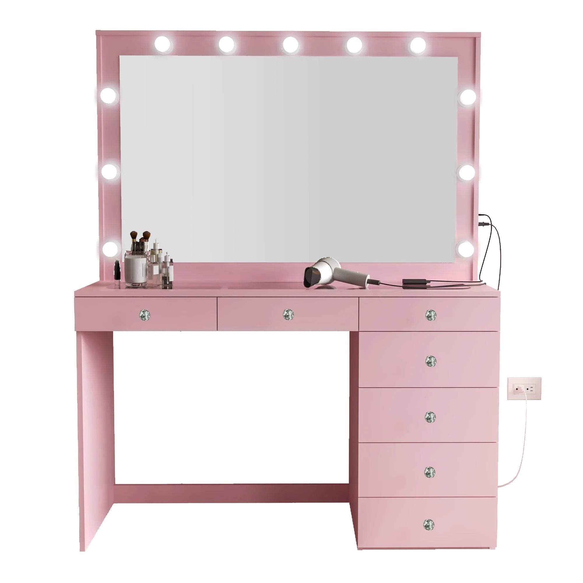 Boahaus Serena Makeup Vanity Table with Built-In Lights & Glass Top | Elegance Redefined