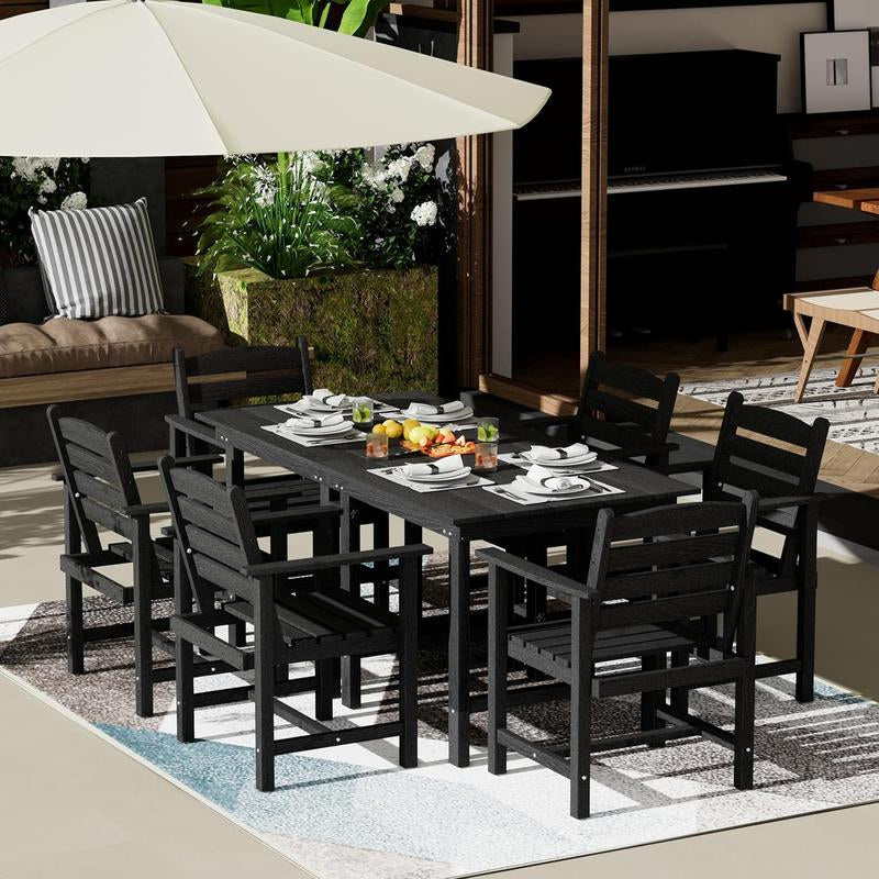 Anbuy Patio HDPE Dining Table Set, 5-Piece Outdoor Dining Table Sets, 2 in 1 Outdoor Furniture Table and 4 Outdoor Chairs for Garden, Backyard, Poolside, Easy Assembly,