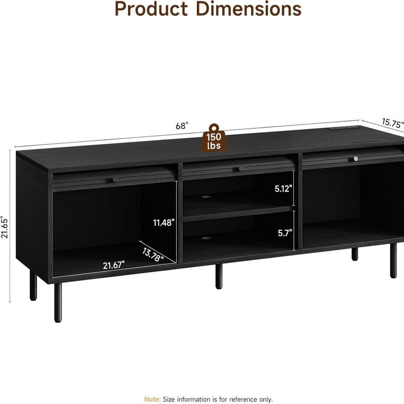 【Backtoschool】Onbrill Fluted TV Stand with Power Outlet for Tvs up to 60/70 Inch, TV Stands for Living Room with Storage & Adjustable Shelves, Entertainment Center with Sliding Doors, Console Table, Living Room Bedroom Furniture