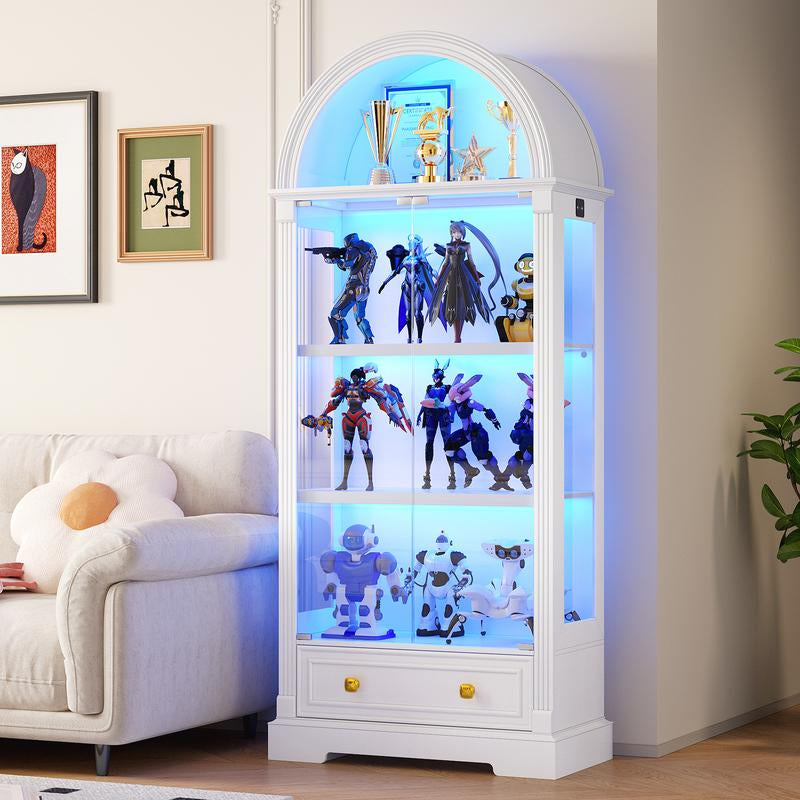 MIU Farmhouse Display Cabinet with Doors,Drawer & Adjustable Shelves, 71” Tall Bookshelf Modern China Storage Kitchen Pantry for Living Room,Office