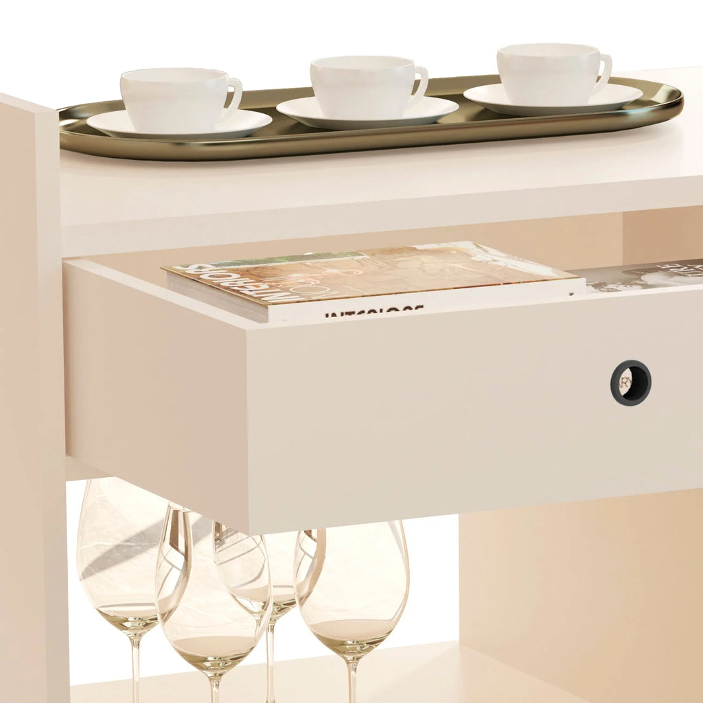 Boahaus Evershot Bar Cabinet with Open Shelves & Wooden Legs | Modern Design