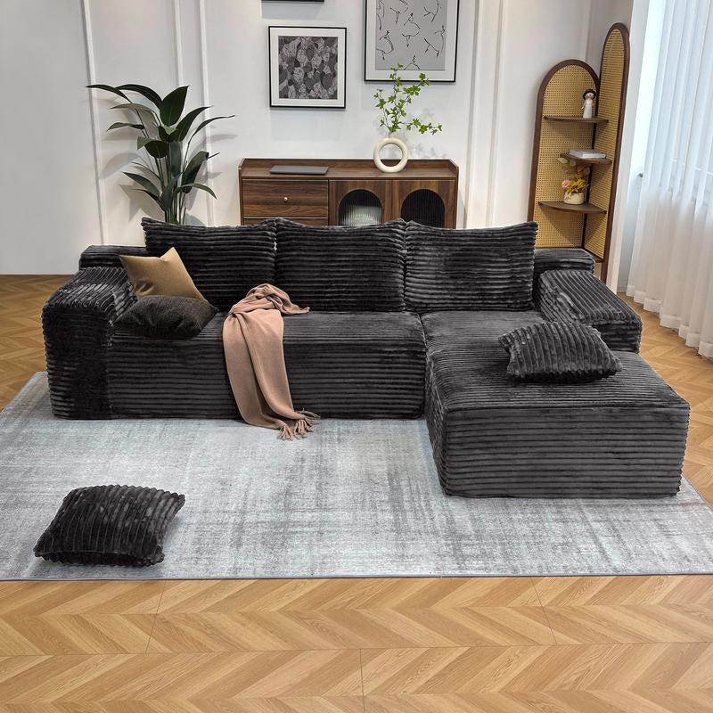 【2 Package Shipping】Oversized Chaise Lounge Sofa 106" Cloud Sectional Couch with L-Shape Chaise, Upholstered Couches for Living Room Bedroom, No Assembly Required，Modular Corduroy Cloud Velvet Couch，Convertible Loveseat Sofa Bed