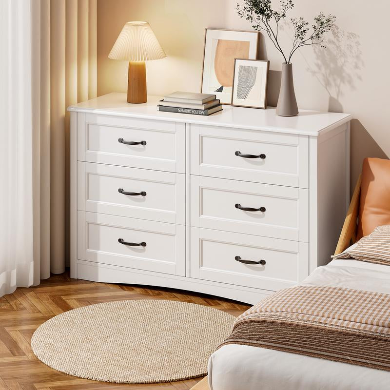 Gizoon 6 Drawer Dresser for Bedroom，47'' Larger Chest of Drawers with Mental Handle for Kids Room, White Dresser with 6 Storage Drawers for Living Room, Entryway and Hallway
